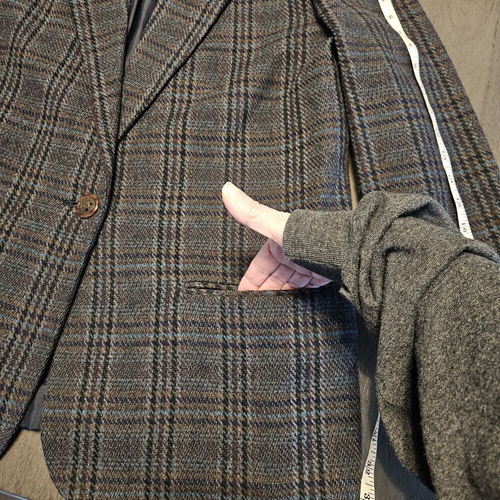 Vintage Sag Harbor Tartan Plaid Wool Blend Blazer Size 14 Petite One Button - Picture 5 of 9